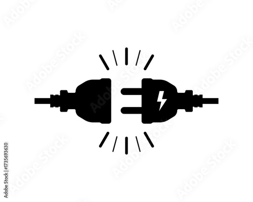 Electric Socket with a Plug. Wire plug and socket. Connection or disconnection electricity. Concept 404 error. Cable of energy disconnect. Vector illustration.