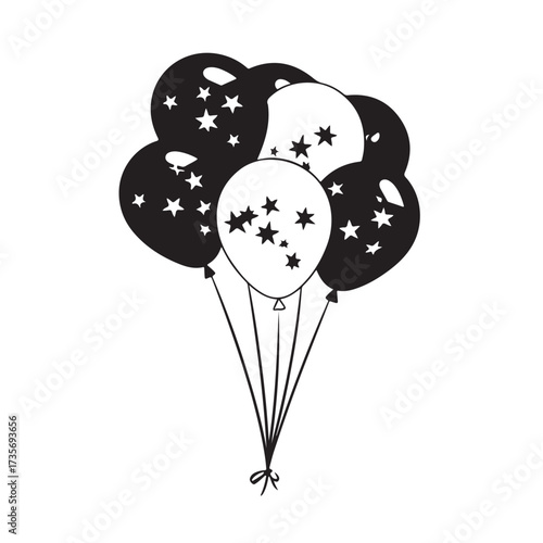 Balloons silhouette, balloons floating gracefully in air silhouette, black balloons tied together silhouette vector illustration