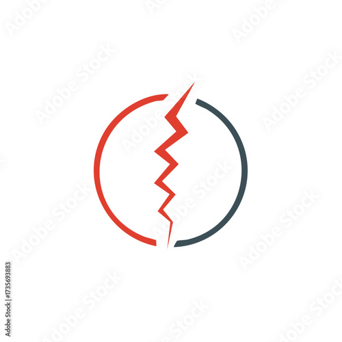 Abstract Circular Design Featuring a Red Lightning Bolt Dividing a Red and Dark Gray Circle