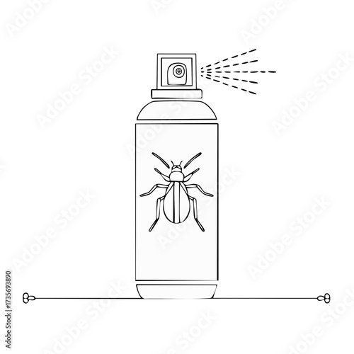 Pest control spray can illustration with insect and spraying action for eradication
