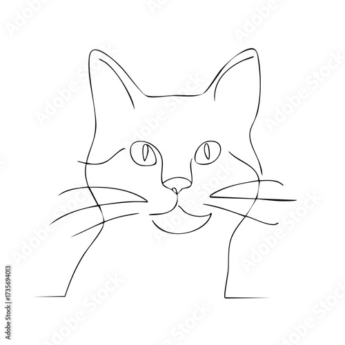 Line art drawing of a cat's face portrait in a minimal style with whiskers