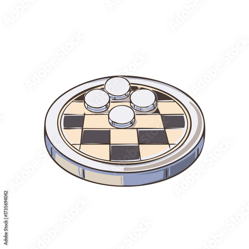 Classic round checkers board game with white pieces vector illustration for strategy and leisure