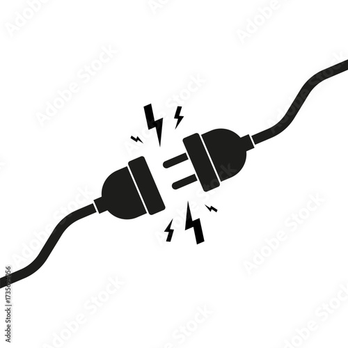 Electric Socket with a Plug. Wire plug and socket. Connection or disconnection electricity. Concept 404 error. Cable of energy disconnect. Vector illustration.