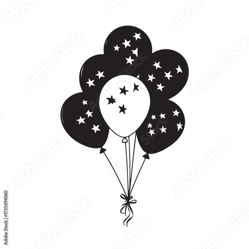 Balloons silhouette, balloons floating gracefully in air silhouette, black balloons tied together silhouette vector illustration