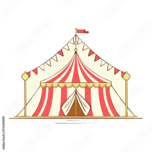 Classic Big Top Circus Tent with Red and White Stripes and Festive Bunting