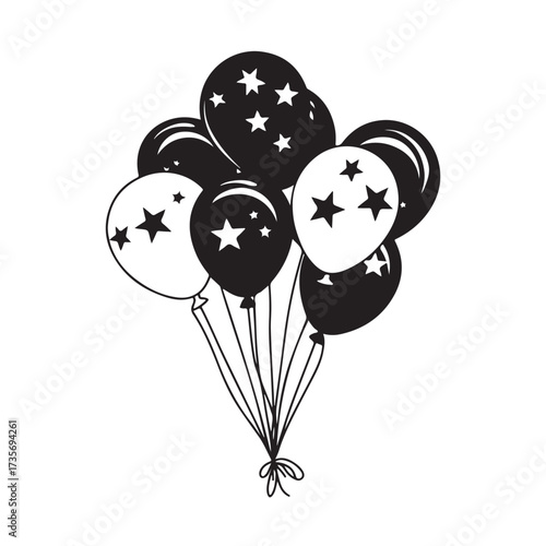 Balloons silhouette, balloons floating gracefully in air silhouette, black balloons tied together silhouette vector illustration