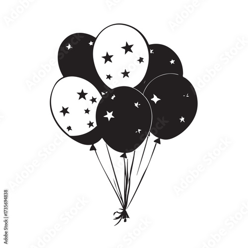 Balloons silhouette, balloons floating gracefully in air silhouette, black balloons tied together silhouette vector illustration