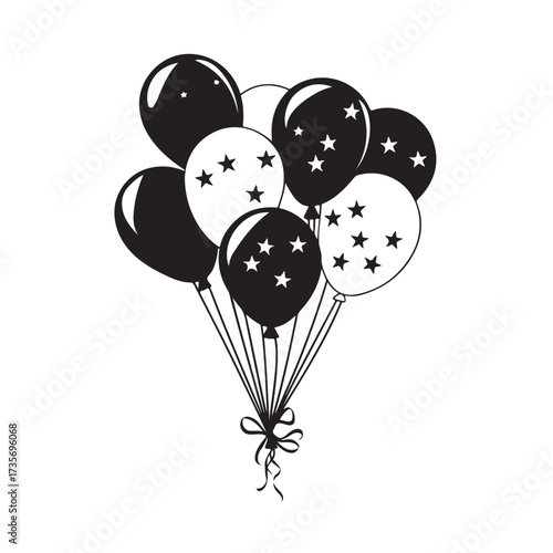 Balloons silhouette, balloons floating gracefully in air silhouette, black balloons tied together silhouette vector illustration