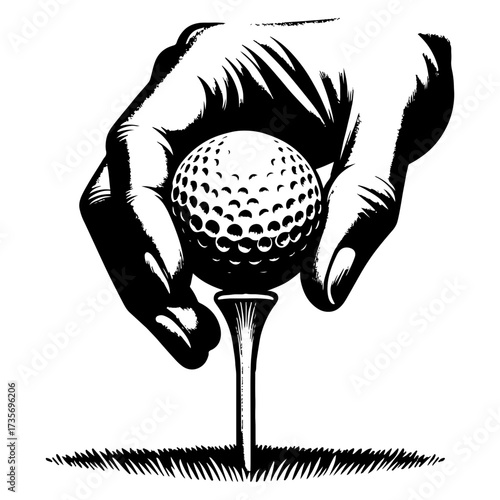 Hand placing golf ball on tee close up