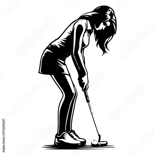 female golfer putting stroke close up silhouette