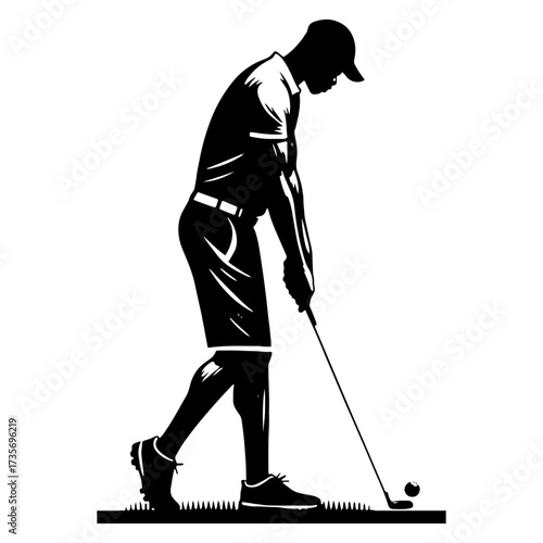 Male golfer addressing the ball at setup side view