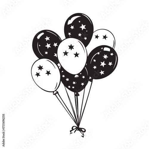 Balloons silhouette, balloons floating gracefully in air silhouette, black balloons tied together silhouette vector illustration