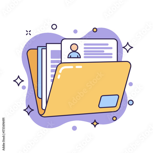 Business folder with documents and resume files for human resources management, recruitment and employee information storage concept