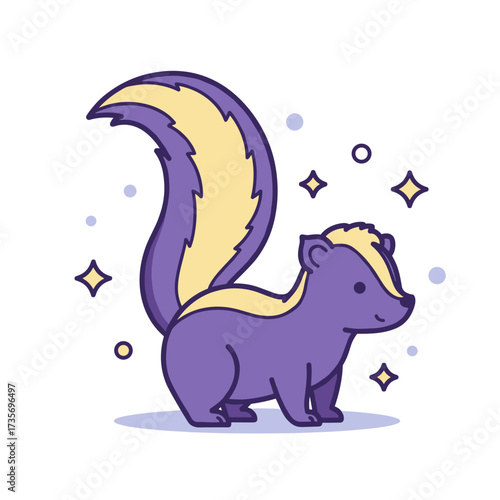 Cartoon skunk with sparkling elements, cute animal character design concept