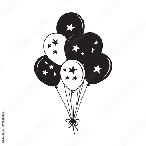 Balloons silhouette, balloons floating gracefully in air silhouette, black balloons tied together silhouette vector illustration