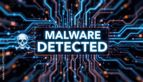 Cybersecurity Warning with Digital Malware Detection Theme