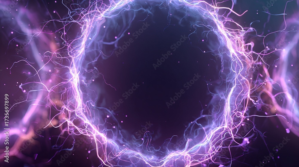 Fototapeta premium A glowing energy field frames a dark void, with tendrils of light radiating outwards against a gradient