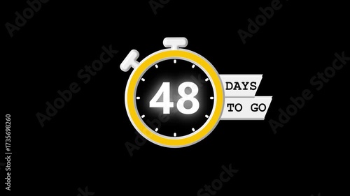 48 days countdown animation, stylish stopwatch timer video; modern motion graphic for events, product launches, and promotions.