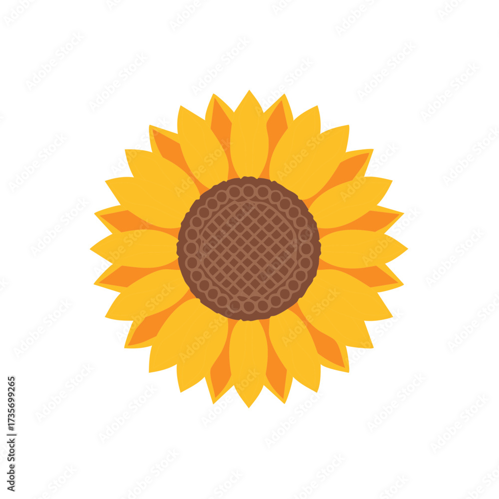 Fototapeta premium Stylized Yellow Sunflower Bloom Illustration, Petals and Brown Center, Vibrant Summer Floral Image