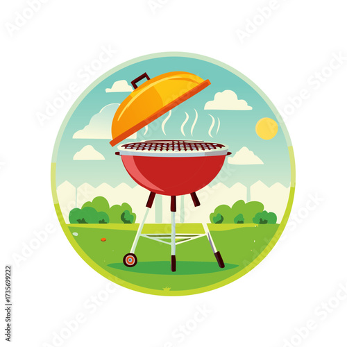 Vector illustration of a BBQ grill on a sunny day