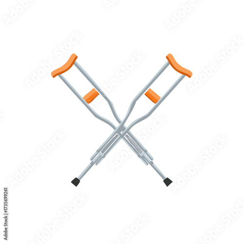 Vector icon of crossed medical crutches for injury and disability support