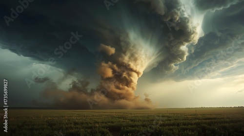 tornado , a large and dark swirling tornado