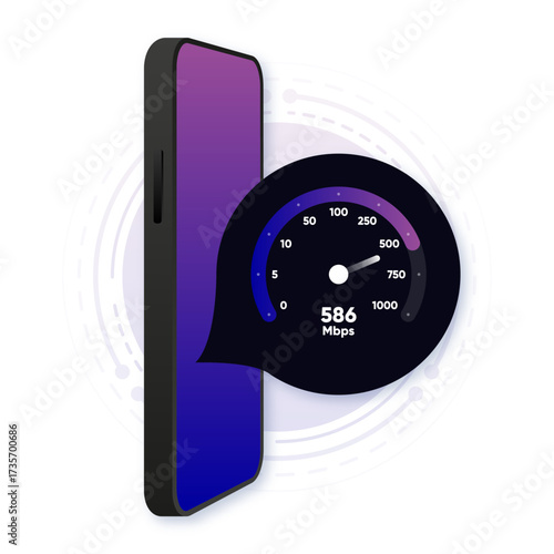 Internet download and upload speed test gauge. Internet speed test software and network performance information. Internet connection speed test. Modern design for software. Vector illustration.