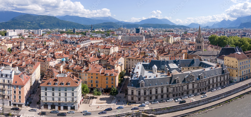 Fototapeta premium panorama of Grenoble city in summer, France, aerial panoramic view of Grenoble