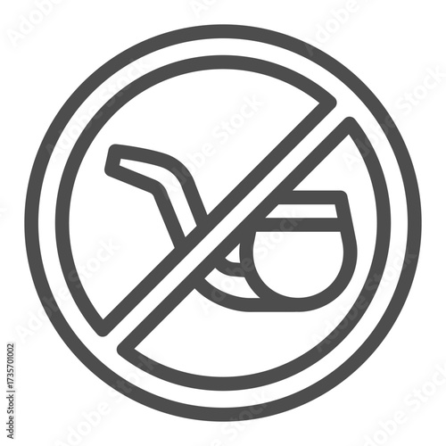 Mouthpiece ban line icon, harm of smoking concept. Vector graphics. Prohibited item sign on white background, outline style icon for mobile or web design.