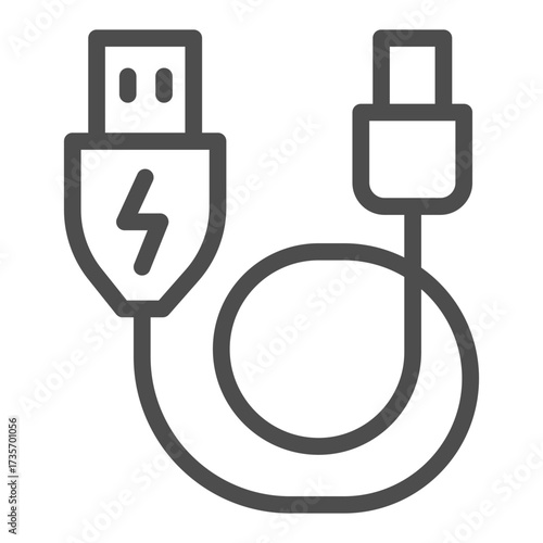 USB regular cord with adapter to mini line icon, tech concept. Vector graphics. Regular wire sign on white background, outline style icon for mobile or web design.
