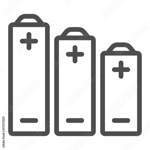 Batteries of different capacities line icon, tech concept. Vector graphics. Battery sign on white background, outline style icon for mobile or web design.