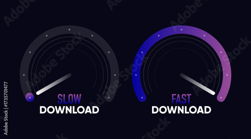 Internet download speed test gauge. Internet speed test software and network performance information. Internet connection speed test. Modern design for software. Vector illustration.