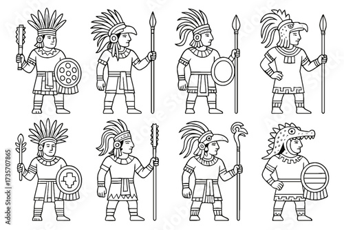 Set of eight mexican warriors