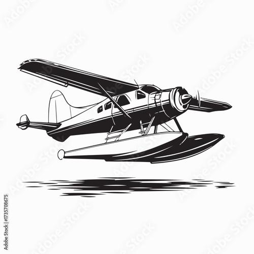 Seaplane Taking Off From Water Minimal Vector Art Style on white background