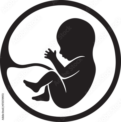 Human Fetus or Embryo in Womb Icon Pregnancy and Life Symbol