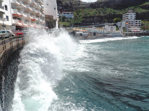 Tenerife landscapes, picturesque coastline, ocean waves at sunset