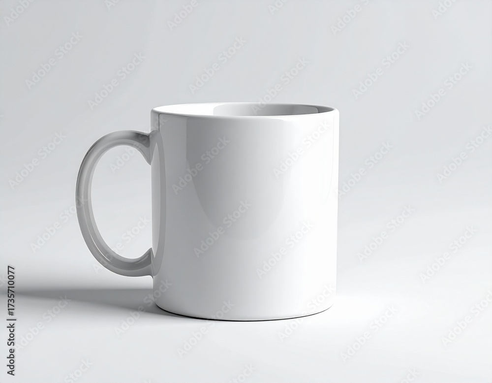 Fototapeta premium Minimal white ceramic mug on pastel background, soft overhead lighting, realistic shadow.