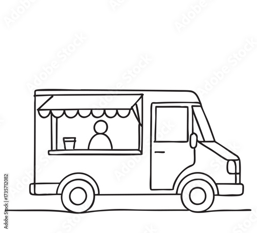 Mobile Kitchen Lunch Van. Monochrome Sketch. Food truck
