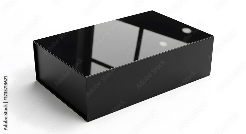 Naklejka premium A sleek black rectangular box with a glossy lid isolated on white background