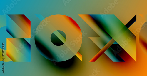 Colorful text spells BOX. Gradient hues blend, creating dynamic visual effect. Modern design, bold letters, striking composition.