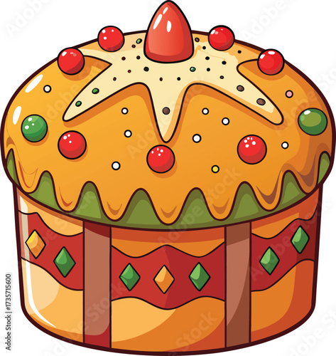 Christmas Panettone Celebration golden panettone with mixed candied fruit decoration