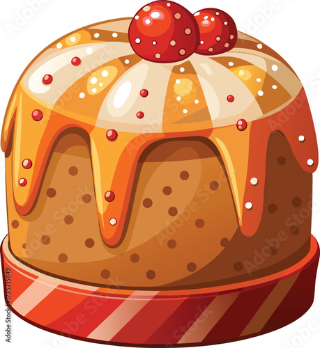 Christmas Panettone Celebration decorated bread with green ribbon and candied fruits