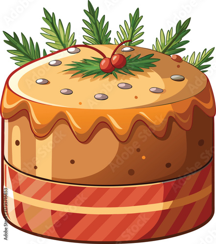 Christmas Panettone Celebration tall golden bread with white icing decoration