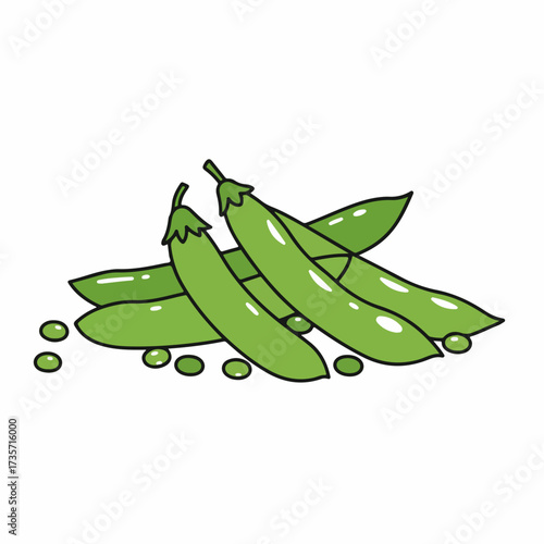 Cartoon Style Detailed Pile of Fresh Green Pea Vegetable Illustration