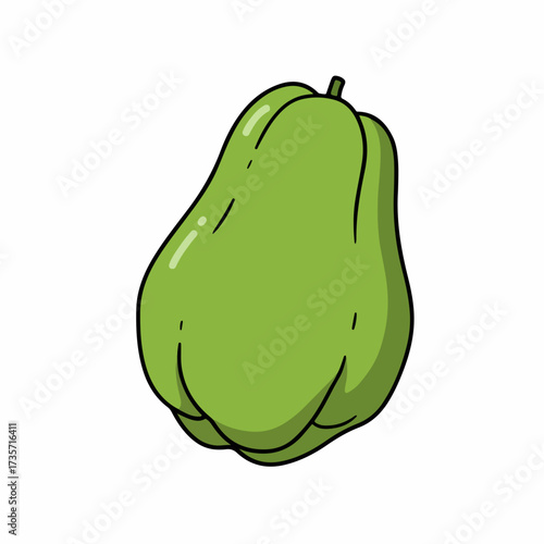 Simple Outline Fresh Chayote Squash Food Illustration Isolated on White