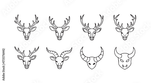 Vector art of deer head line icons