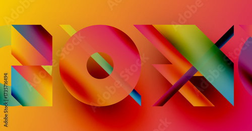 Colorful text spells NOX. Gradient hues blend, creating dynamic visual impact. Bold letters overlap, forming abstract composition.