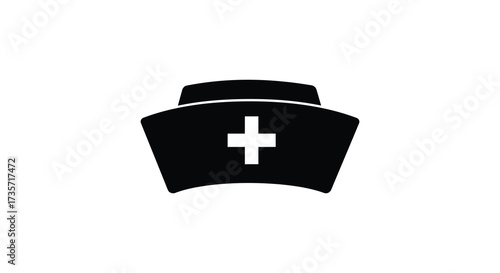 Simple black nurse hat icon with a white medical cross symbol