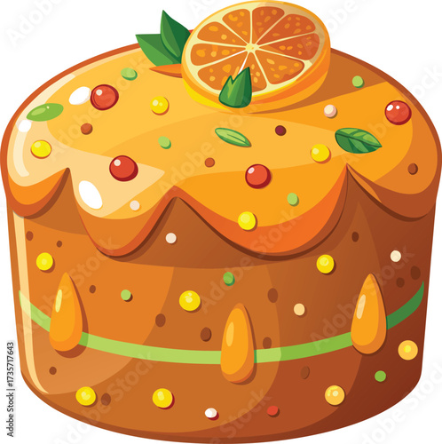 Christmas Panettone Celebration traditional bread with yellow icing and fruit arrangement