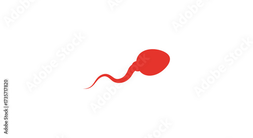 A simple red illustration depicting a human sperm cell on white background